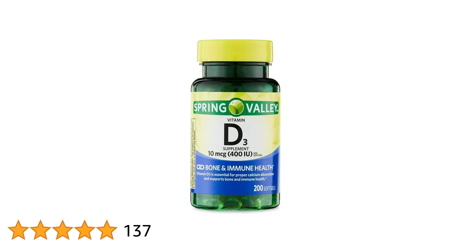 Vitamina D3 400 IU 10mcg (apring Valley) 200 softgels